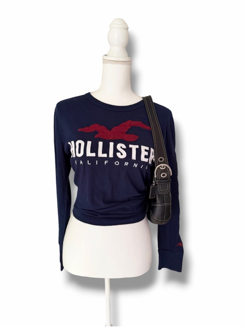 Hollister Vintage Stitched Embroidered Long Sleeve Tee Blue Red White XS Cotton
